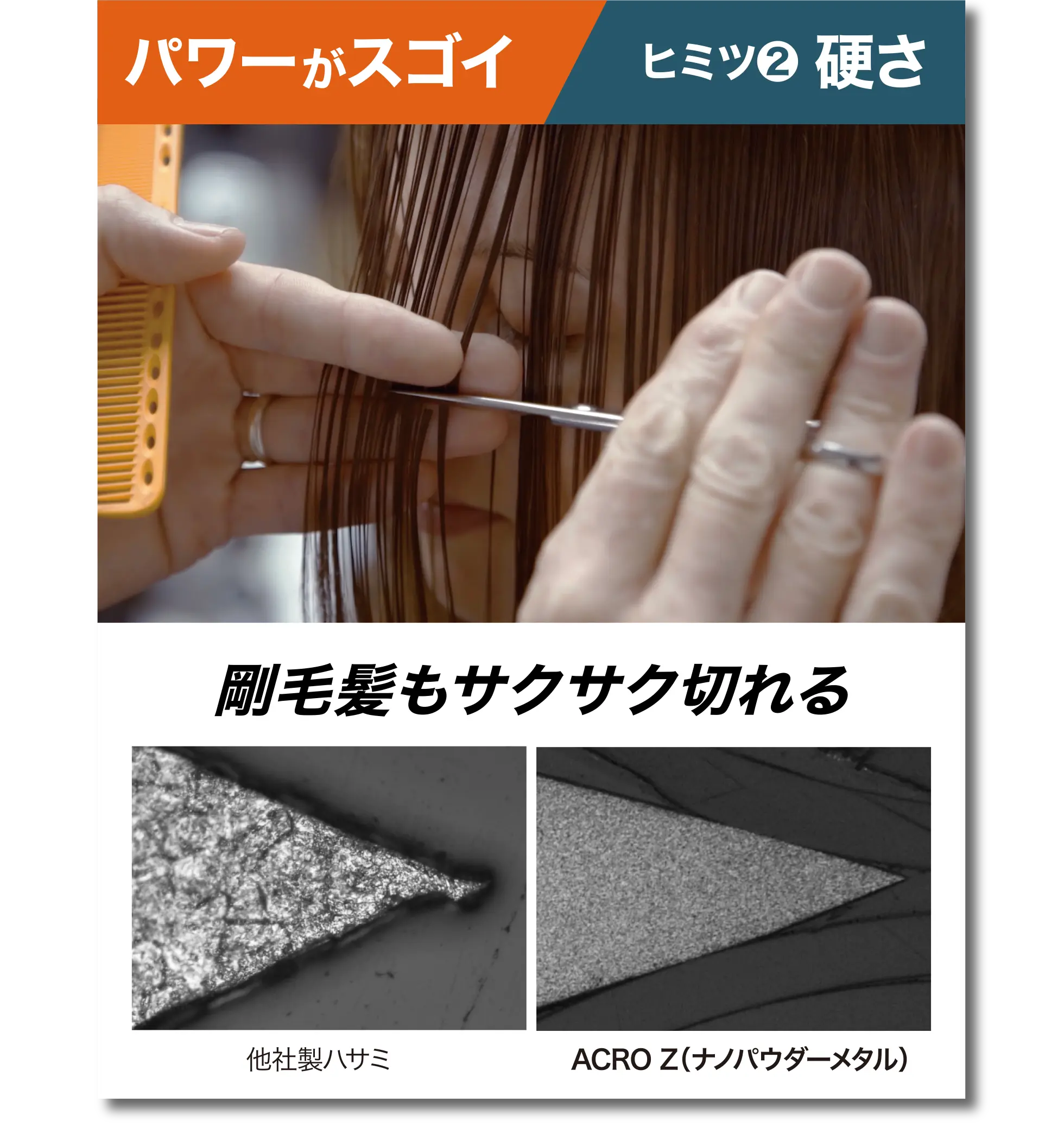 パワーがスゴイ ヒミツ2 硬さ 剛毛髪もサクサク切れる